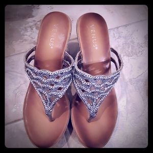 Silver chain link style wedge sandals